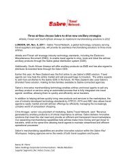 Three airlines choose Sabre to drive new ancillary strategies