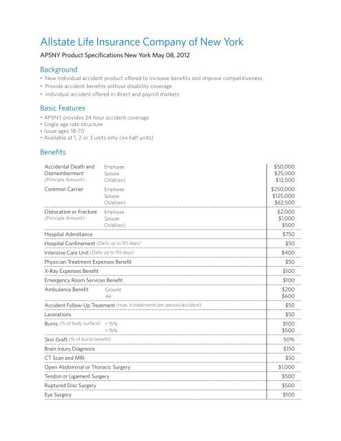Allstate Employee Benefits >> Ap5ny Product Specifications Allstate Benefits Allstate Employee Benefits >> Ap5ny Product Specifications Allstate Benefits