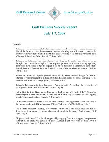 The GRC Gulf Business Weekly Report - Gulf Research Center