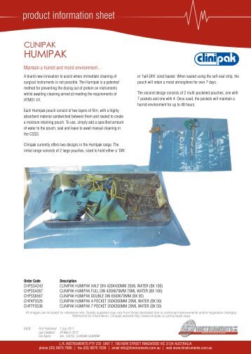 product information sheet HUMIPAK - LR INSTRUMENTS PTY LTD