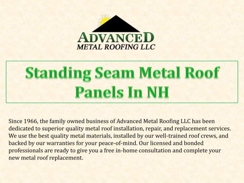 Standing Seam Metal Roof Panels In NH