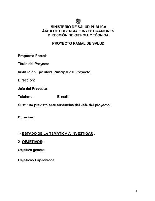 Modelo Proyecto Ramal de Salud - Instituciones