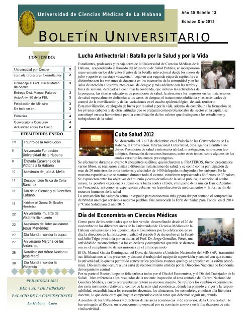BOLETÃN UNIVERSITARIO - Instituciones - Infomed