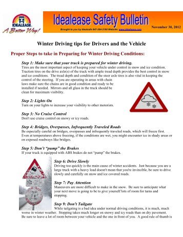 Winter Driving tips for Drivers and the Vehicle - Idealease