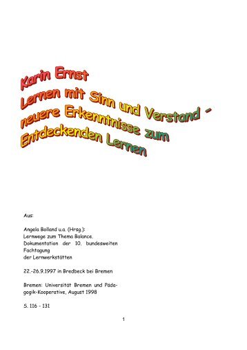 Karin Ernst Lernen mit Sinn und Verstand - Entdeckendes Lernen eV