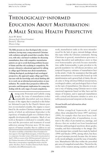 Theologically-informed Education About Masturbation: A Male ...