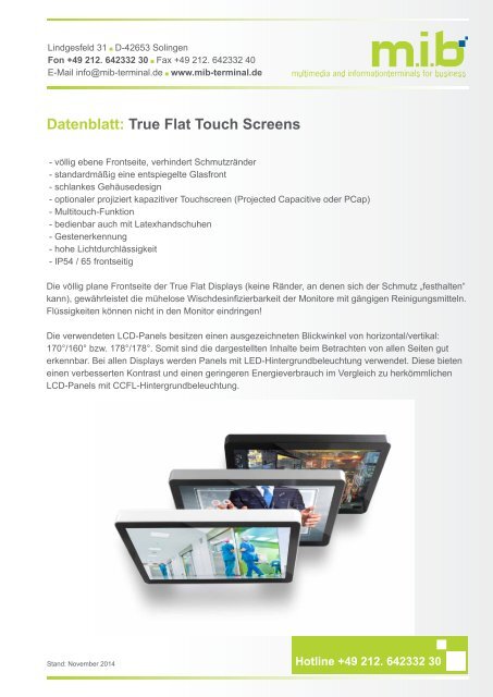Datenblatt: True Flat Touch Screens