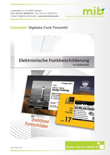 Datenblatt: Digitales Funk-Türschild