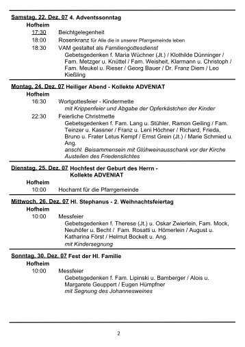 4. Adventssonntag Samstag, 22. Dez. 07 Hofheim ... - Directserver.org