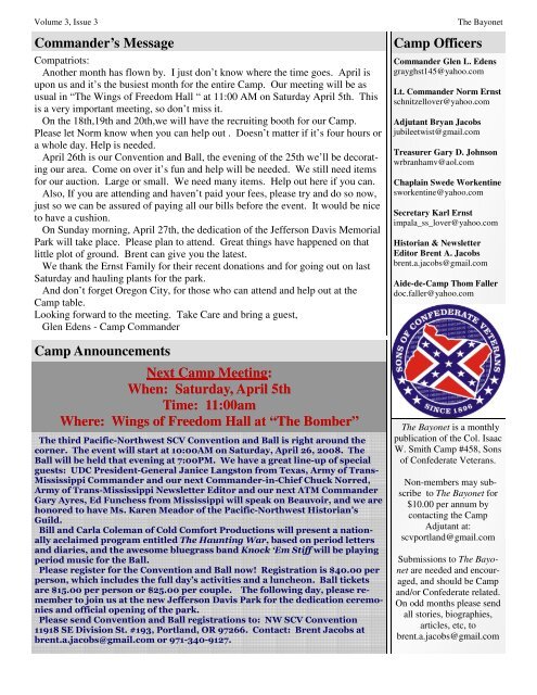 Sons of Confederate Veterans Col. Isaac Williams ... - Scvportland.org