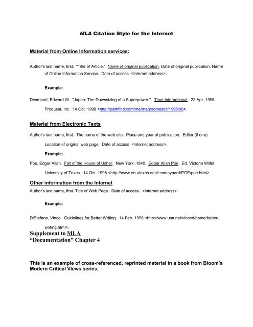 Mla Citation Style For The Internet Mla Citation Style For The Internet