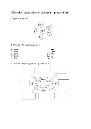 NÃ¡zvoslovÃ­ anorganickÃ½ch slouÄenin â pracovnÃ­ list: