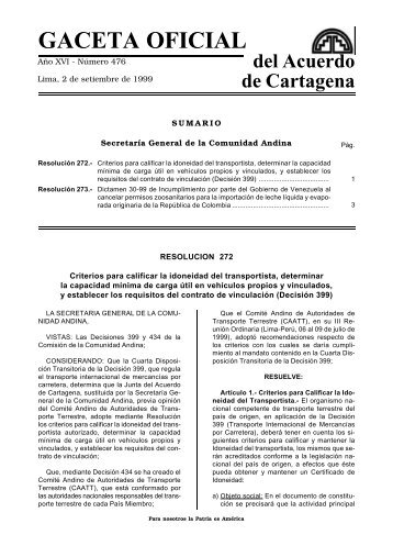 Gaceta Oficial 476 - Intranet - Comunidad Andina
