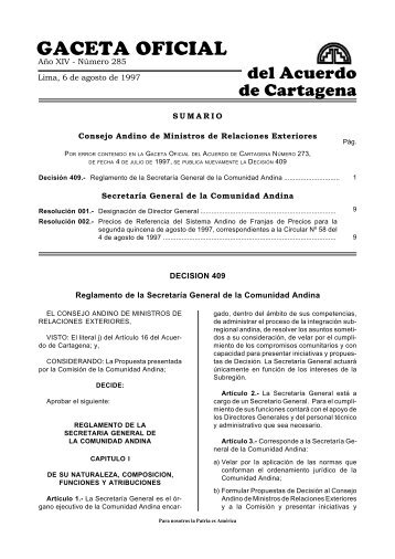 Gaceta Oficial 285 - Intranet - Comunidad Andina