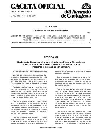 Decisiones 491 y 492 - Intranet - Comunidad Andina