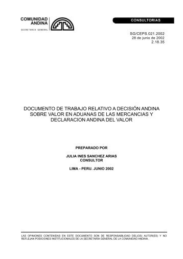 documento de trabajo relativo a decisiÃ³n andina sobre ... - Intranet