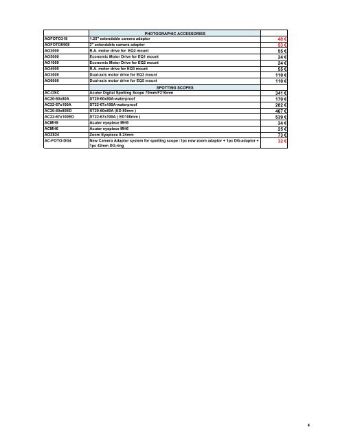 PRICE LIST - August 2010