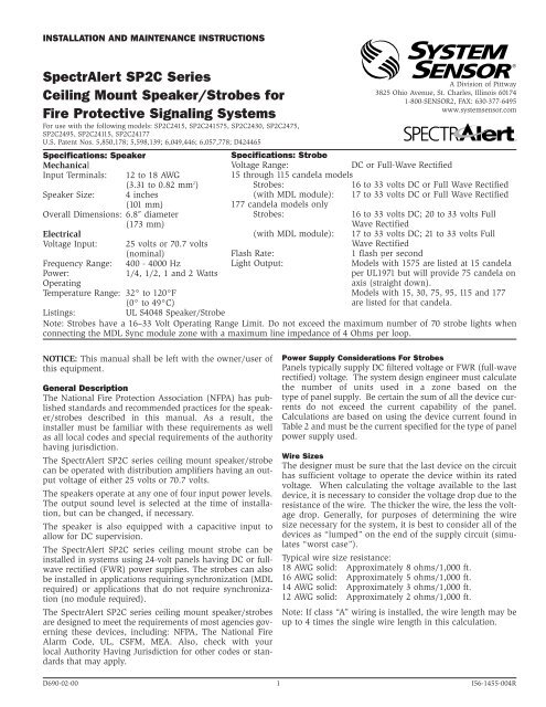 SpectrAlert SP2C Series Ceiling Mount Speaker/Strobes for Fire ...