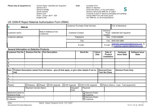Uk Rma Form UK GSM-R Reject Material Authorisation Form (RMA) - GSMR Online