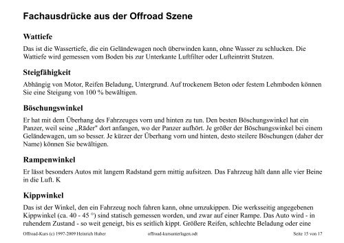 Offroad-Kurs (c) 1997-2009 Heinrich Huber offroad-kursunterlagen ...