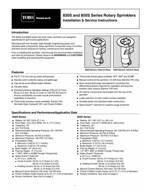 Toro 850 Installation Manual - Reinders.com