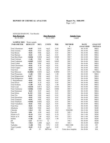 REPORT OF CHEMICAL ANALYSIS Report No. 0406-095 Page 1 of 3