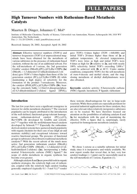 High Turnover Numbers with Ruthenium-Based Metathesis Catalysts