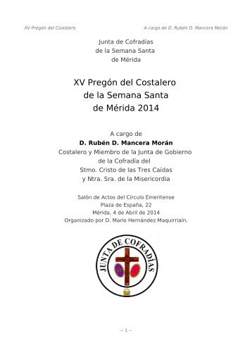 XV Pregón del Costalero de la Semana Santa de Mérida 2014