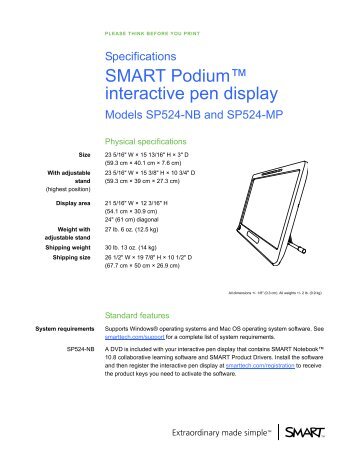 Specification SMART Podium interactive pen display - Rapid ...