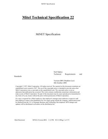 Mitel Technical Specification 22