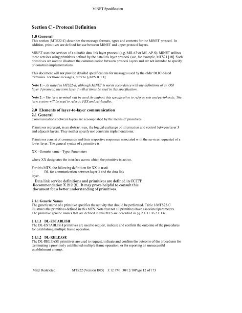 Mitel Technical Specification 22