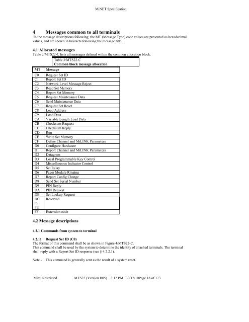 Mitel Technical Specification 22