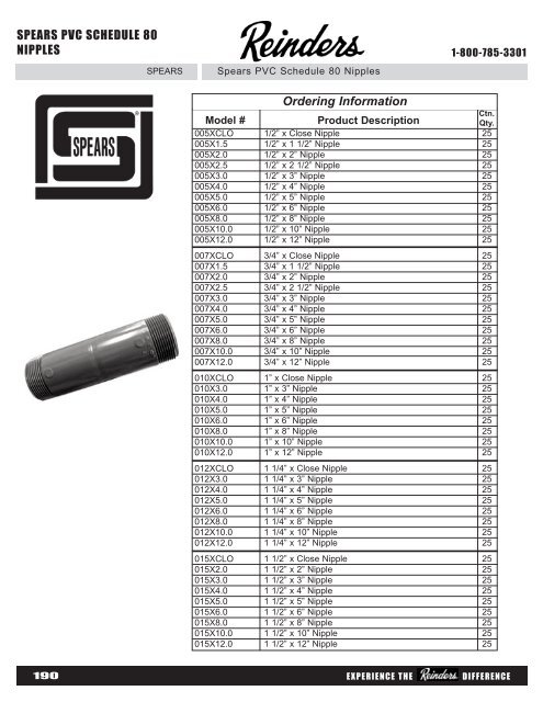 SPEARS PVC SCHEDULE 80 NIPPLES Ordering ... - Reinders.com