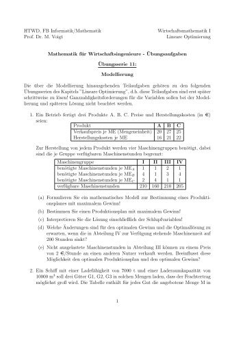 HTWD, FB Informatik/Mathematik Wirtschaftsmathematik I Prof. Dr. M ...