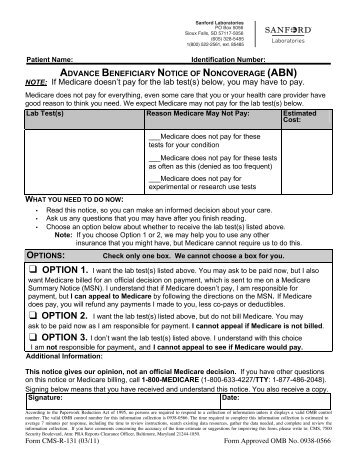 New ABN Form - Sanford Laboratories