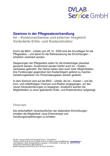 Gewinne in der Pflegesatzverhandlung Ist ... - DVLAB