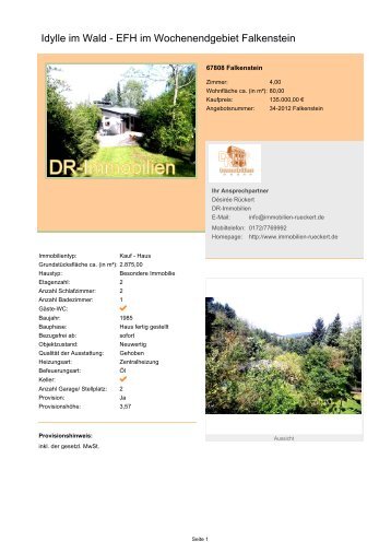 Idylle im Wald - EFH im Wochenendgebiet Falkenstein - immobilien ...