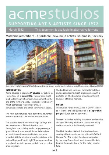 Matchmakers Wharf - Affordable, new-build artists ... - Acme Studios