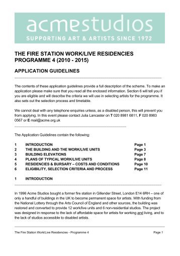 the fire station work/live residencies programme 4 - Acme Studios