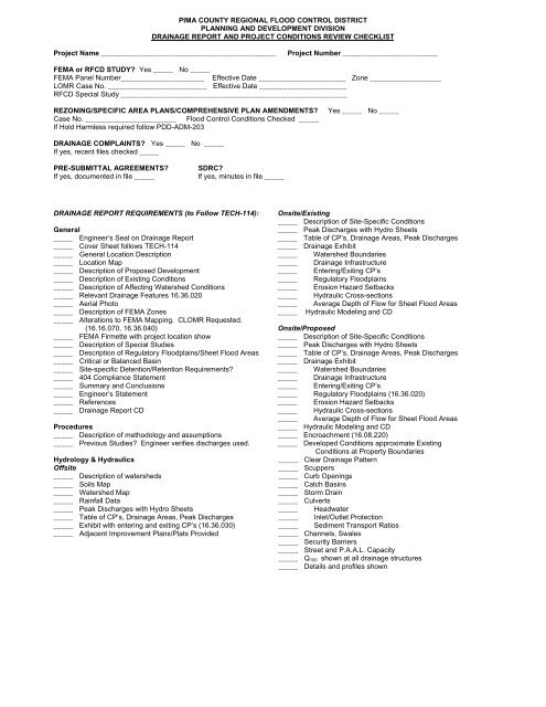 general checklist of drainage information requirements