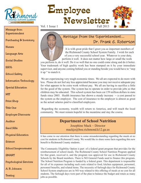 Employee Newsletter Richmond County Schools