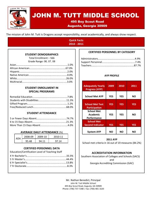 School Profile - John M. Tutt Middle School