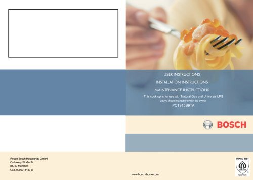 Bosch 90cm Pct915b9ta Gas Cooktop User Manual Download