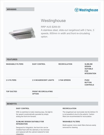 Westinghouse 60cm WRH608IS Slideout Raneghood Technical ...