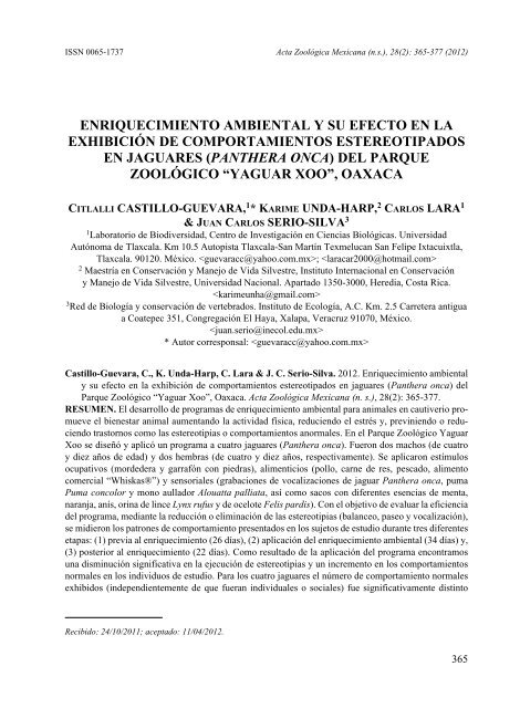 ENRIQUECIMIENTO AMBIENTAL Y SU EFECTO EN LA - Inecol