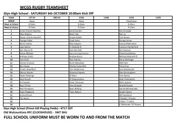 Glyn High Team Sheets - WCGS Sport