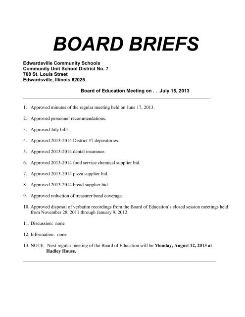 board briefs - Edwardsville School District 7