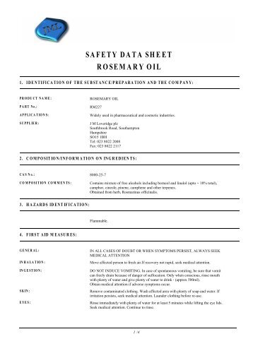 SAFETY DATA SHEET ROSEMARY OIL - J.M.Loveridge plc