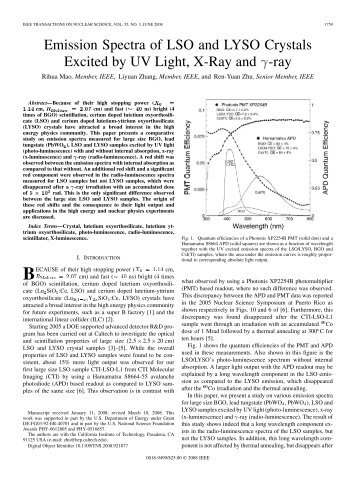 Paper on Emission Spectra of Large Size LSO/LYSO Crystal ...