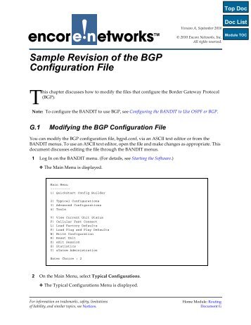 Sample Revision of the BGP Configuration File - Encore Networks